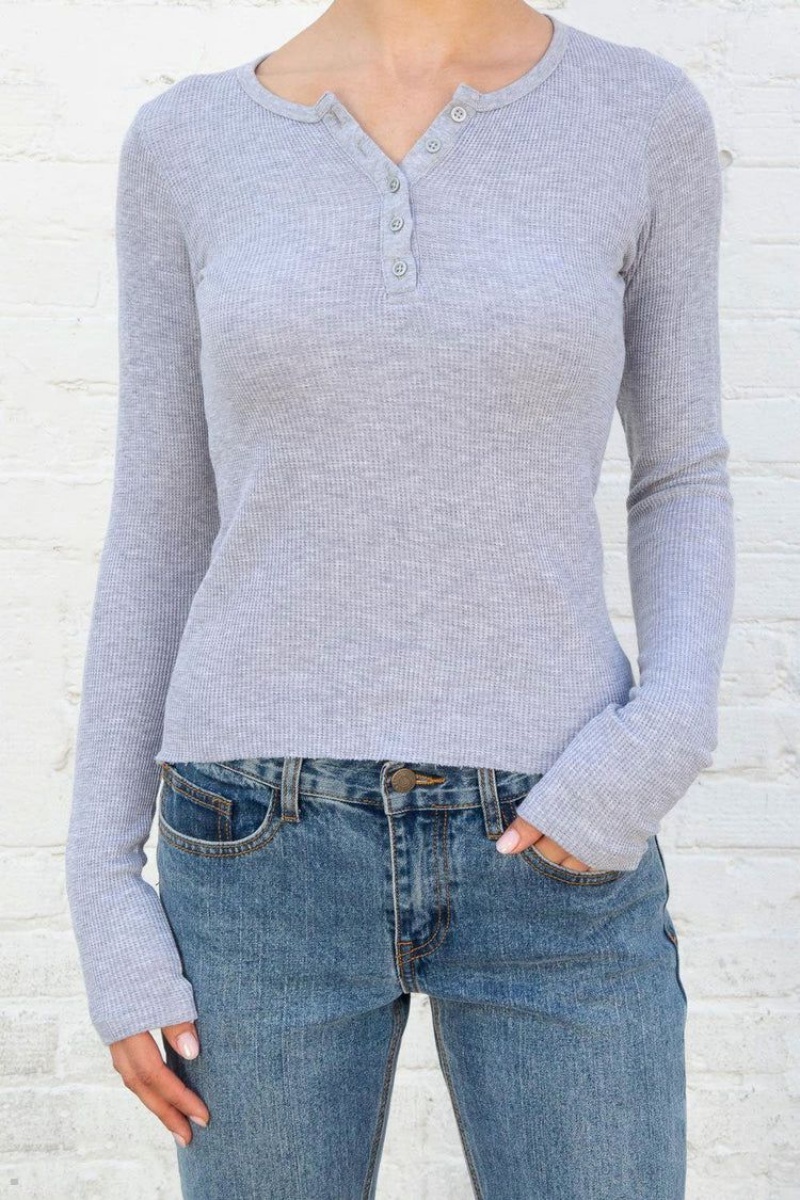 Hauts Brandy Melville Ahern Thermal Long Sleeve Grise | PUS-28974530